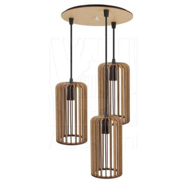 Imagem de Luminária Pendente Triplo Madeira Paladio CR Rústico Sala - Madelumi