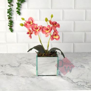 Imagem de Arranjo de Orquídea Artificial Com Vaso de Vidro Espelhado - Melhores 