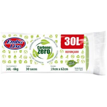 Imagem de Saco de Lixo Verde 30L Reforçado Embalixo - Carbono Zero 30 Unidades, 