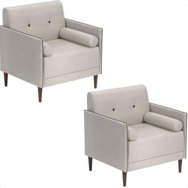 Imagem de Kit 2 Poltrona Sala de Estar Eloah Linho Gelo 4 Almofada Solta Pés Pal
