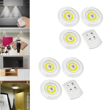 Imagem de Kit 6 Luminaria Lampada Led Spot Sem Fio Controle Remoto Parede Teto A