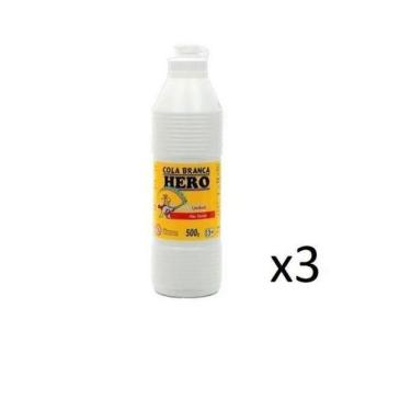 Imagem de Cola Branca Escolar 500Gr - Marca Hero - Kit 3 Frascos - Lynx Produçõe