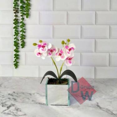 Imagem de Arranjo de Orquídea Artificial Com Vaso de Vidro Espelhado - Melhores 
