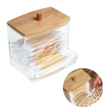 Imagem de Organizador Porta Cotonete em Acrílico com Tampa de Bambu - FRATELLI, 