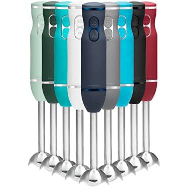 Imagem de Chefman Liquidificador manual com vara de imersão com lâminas de aço inoxidável, potente misturador elétrico de alimentos de controle de 2 velocidades, purês, vitaminas, agitados, molhos e sopas, azul meia-noite