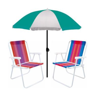 Imagem de Kit Guarda Sol 1,8m Fashion 2 Cadeira Alta Aço Dobrável Praia Camping 