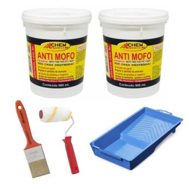 Imagem de 2 Anti Mofo + Trincha 2 Pol + Rolo 9cm + Bandeja Azul 250ml - ALLCHEM