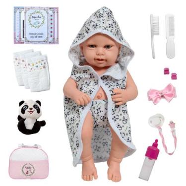 Imagem de Boneca Reborn Princesa Larinha Roupão Panda Bolsa Acessórios - Cegonha
