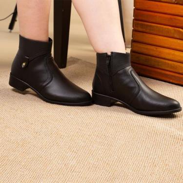 Imagem de Bota coturno feminina cano baixo casual de salto baixo bico fino confo