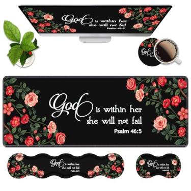 Imagem de Conjunto de descanso de pulso ergonômico 4 em 1 de espuma de memória, almofada de mesa para jogos grande XXL + descanso de pulso para teclado + almofada de pulso para mouse + porta-copos para jogos de