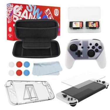 Imagem de Kit Acessórios Nintendo Switch Oled 12 em 1 - Case Capa Película Grips