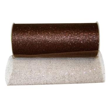 Imagem de Reliant Ribbon Fita de tule com glitter 3, 15 cm x 25 jardas, marrom chocolate