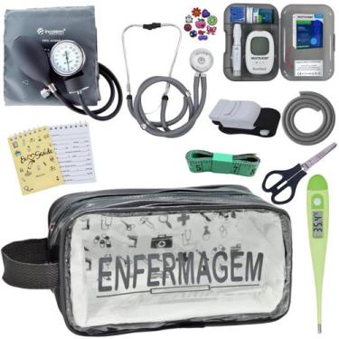Imagem de Kit de Enfermagem Aparelho de Pressao Estetoscopio Necessaire Transpar