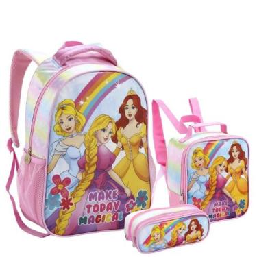 Imagem de Kit Mochila Escolar Infantil Princesa Com e Sem Rodinhas Criança Menin