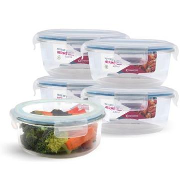 Imagem de Kit 5 Potes Hermético Vidro Redondo Médio Salada Fit 620ml - NABOX, Az