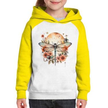 Imagem de Moletom Infantil Libélula, Lua e Flores - Foca na Moda, Branco, Amarel