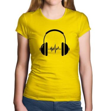Imagem de Baby Look Algodão Headphone Batimentos - Foca na Moda, Amarelo, GGG