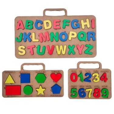Imagem de Brinquedo Tabuleiro Educativo Kit Alfabeto/numero/formas Mdf - Medeiro