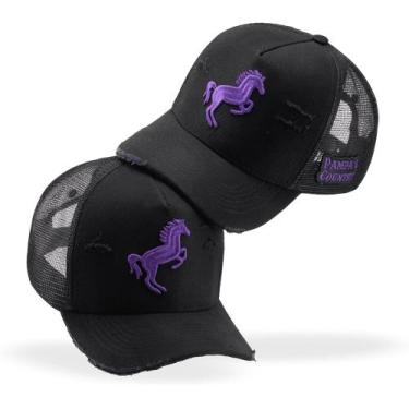 Imagem de Boné Aba Curva Rasgadinho Cavalo Bordado Pampas Country, Roxo
