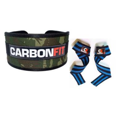 Imagem de Kit cinto fivela +01 par strap - carbonfit, Verde, Azulpreto, M