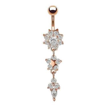Imagem de Piercing De Umbigo Pendurado Dourado Ou Prata Flor Zirconia - De Castr