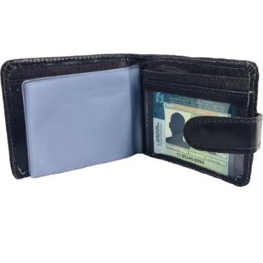 Imagem de Carteira couro porta cartão documento cnh moeda fecho em botão  - OX T