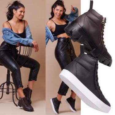 Imagem de Kit Coturno Feminino Ankle Boot + Tênis Feminino Cano Longo, Oferecend