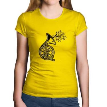 Imagem de Baby Look Algodão Trompa Notas Musicais - Foca na Moda, Amarelo, G