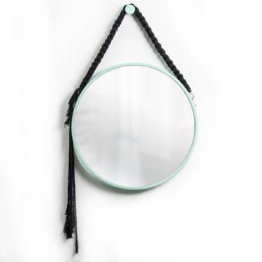 Imagem de Espelho Decorativo Adnet Verde Alça Macramê Preta 50 cm Redondo - E2G 