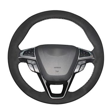 Imagem de Capa de volante de carro em couro preto e antiderrapante costurada à mão, adequada para Ford Mondeo Edge Galaxy S Max 2014 2015 2016 2017 2018 2019 2020