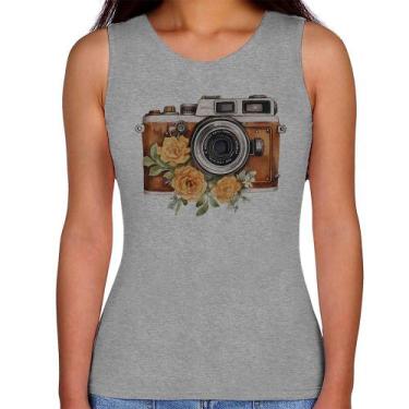Imagem de Regata Feminina Máquina Fotográfica Vintage e Flores - Foca na Moda, C