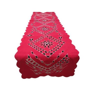 Imagem de Caminho de mesa bordado caseado vermelho 2,00 x 0,45 - Luz rechilieu