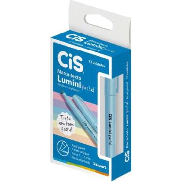 Imagem de Caneta Marca Texto CIS Lumini Azul Pastel CX com 12 - Sertic