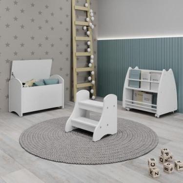 Imagem de Conjunto Infantil 3 Peças 1 Baú 1 Escada 1 Biblioteca Porta Livros Mov