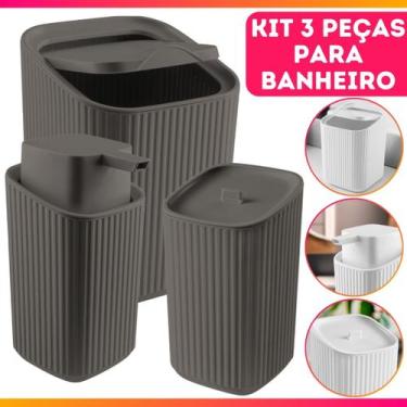 Imagem de Kit Banheiro Luxo Conjunto Completo 3pçs Com Lixeira Porta Algodão E D