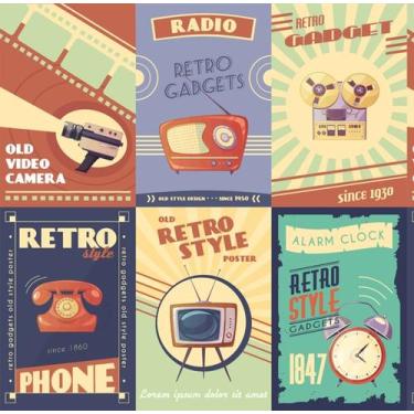 Imagem de Papel Parede Autocolante Casual Retro Style Radio E Fita Cassete Decor