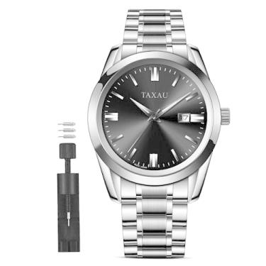 Imagem de Taxau Relógio minimalista masculino de aço inoxidável, à prova d'água, vestido executivo, analógico, quartzo, relógio masculino com mostrador grande e data, Preto-G8470, Minimalista