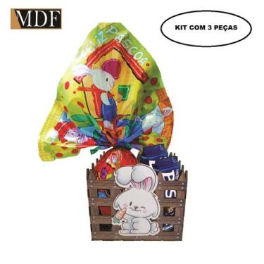 Imagem de Cesta com Cercado e Aplique Coelho Cenoura Páscoa Kit 3 Un. 15X15x12 M