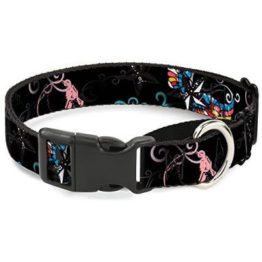 Imagem de Buckle-Down Coleira de cachorro Die Hard Skulls & Stars2 preta/multicolorida, 2,5 cm de largura - serve para pescoço de 38 a 66 cm - Grande