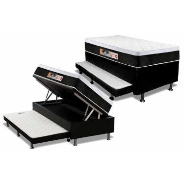 Imagem de Cama Box Baú C/Auxiliar Solteiro: Colchão Espuma Castor D45 Black E White + Base Black(88X188)