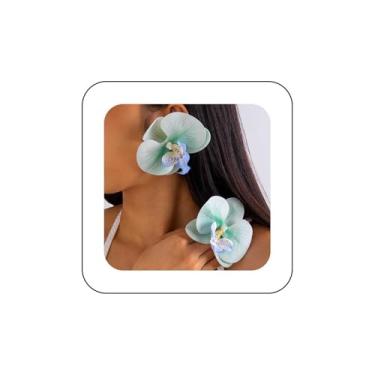 Imagem de Xduargs Brincos de flor azul exagerada Boho Phalaenopsis azul vintage grande borboleta orquídea brincos de pétala floral de noiva joias para mulheres, Zinco, Sem pedra preciosa