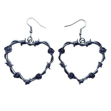 Imagem de Brincos de argola góticos de arame farpado para mulheres meninas góticos brincos de coração preto punk grande brincos grandes brincos pendentes, Zinco, Sem pedra preciosa