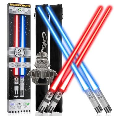 Imagem de Pauzinhos de sabre de luz iluminados Star Wars LED reutilizável vermelho e azul 2 pares grátis Darth Vader chaveiro abridor de garrafa