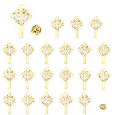 Imagem de Mzztino Broche de cruz do Espírito Santo com Pomba Sagrada Branca Broche de Lapela Inspirador Católico Espírito Santo, Small, Ferro, Sem Pedra Preciosa