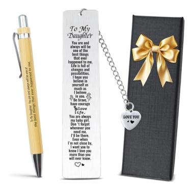 Imagem de Marcadores de livro inspiradores to My Daughter - Presentes de mãe e papai Marcador de metal e caneta motivacional - presentes para filhas, adultos, formatura, aniversário, Natal, presente para