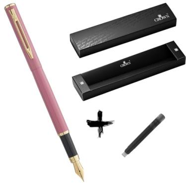 Imagem de Kit Caneta Crown Capricci Tinteiro Ponta de Pena Iridium Alemã + Case Exclusiva Crown + Refil Extra Preto (Rosa)