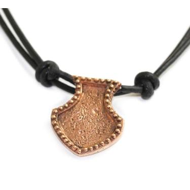 Imagem de Colar com pingente de cabeça de machado de bronze Thors Hammer Mjolnir Viking Ragnarok nórdico nórdico pagão joia pagã, Bronze e couro, Sem Pedra Preciosa