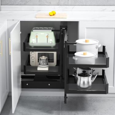 Imagem de Armário de cozinha de canto cego com 4 cestos organizador de armário deslizante para prateleira organizador de armário de armazenamento completo rack de louças organizador de armário de canto