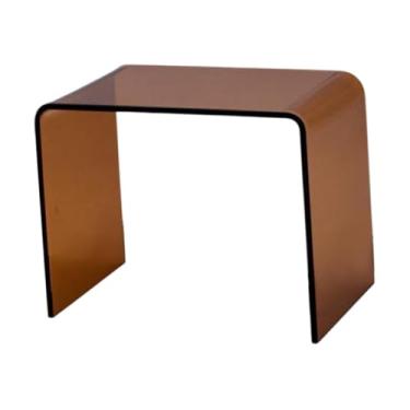 Imagem de YWJLQH Mesa lateral acrílica mesa final de acrílico quarto escritório decoração de casa com borda redonda mesa de cabeceira banco acrílico mesa final, Marrom