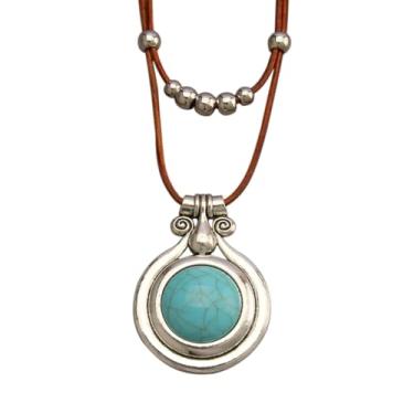 Imagem de GelConnie Colares de madeira para mulheres, colar de couro dourado, longo, boho em camadas, prata, hippie, gargantilha, joia boêmia para mulheres, Couro sintético, Sem Pedra Preciosa